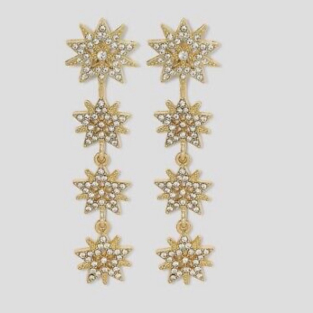 Sugarfix by BaubleBar Gold Tone Star Dangle Earrings Rhinestone Adjustable Stud